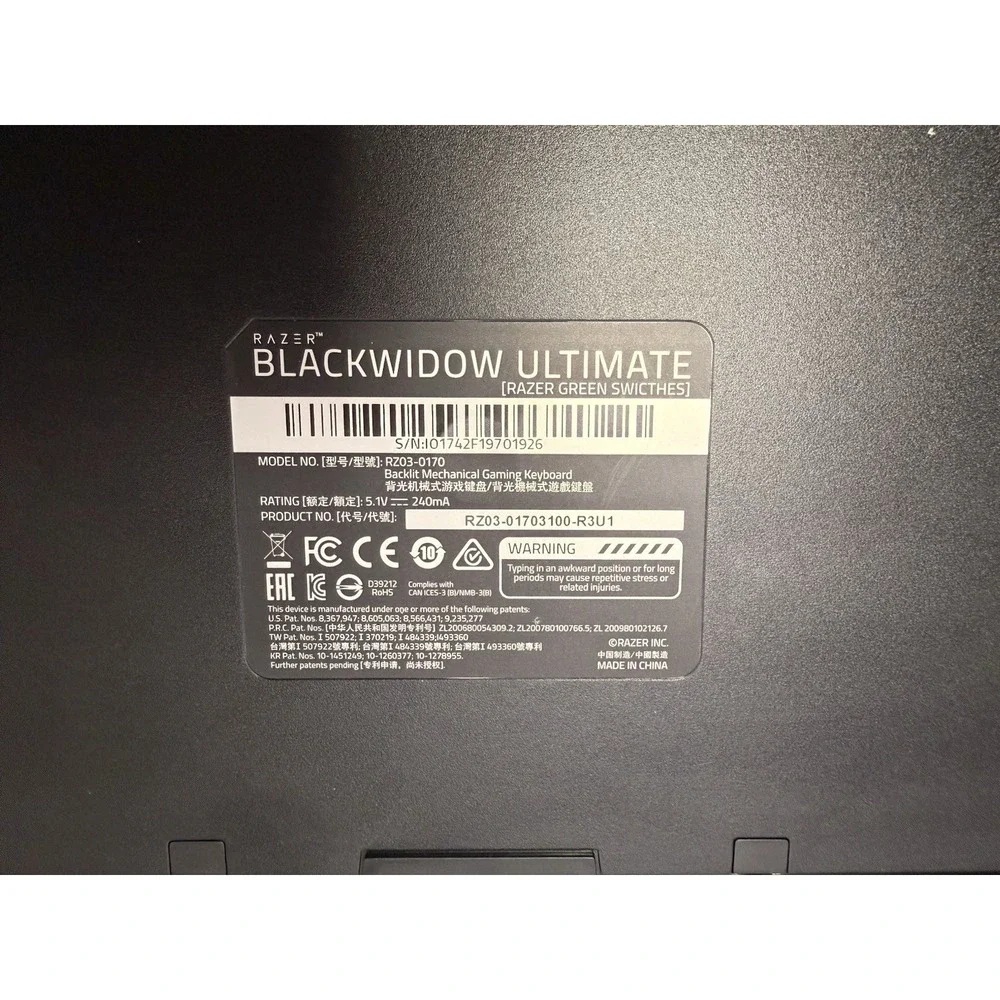 🎮 Razer BlackWidow Ultimate Keyboard – Green Switches – USB – Tested ✅